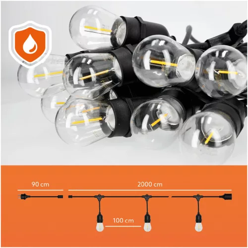 Ghirlandă MIMOSA LED ghirlandă luminoasă set 20m 20x1W E27 20W, 2700K, alb cald, 1000lm, CRI≥80, IP44, KOBI-002325