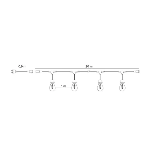 Ghirlandă MIMOSA LED ghirlandă luminoasă set 20m 20x1W E27 20W, 2700K, alb cald, 1000lm, CRI≥80, IP44, KOBI-002325