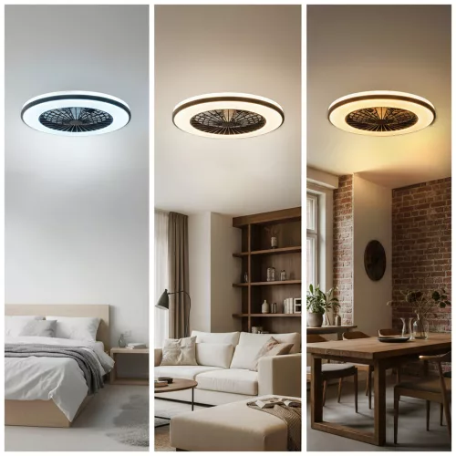 de tavan LED lampă cu ventilator VENTELUX 48W+15W 3CCT negru Kobi Windstar, 1300lm, CRI≥80, KOBI-004593