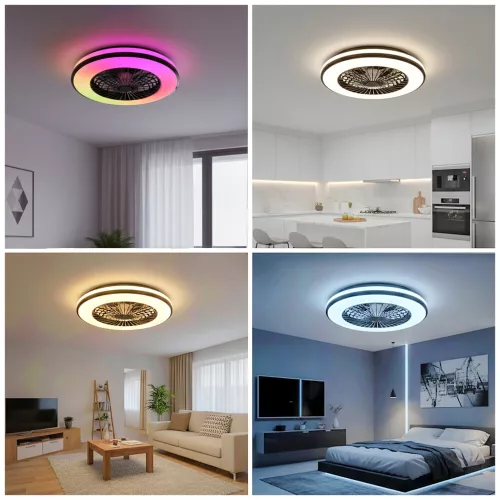 de tavan LED lampă cu ventilator VENTELUX 48W+15W 3CCT+RGB Kobi Windstar, CCT + RGB, 1300lm, CRI≥80, KOBI-004594