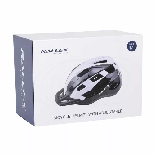 RALLEX női és férfi állítható kerékpáros sisak, fekete-fehér, M 54-58cm