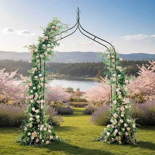 LUARO kerti pergola, fém ív tüskékkel rózsáknak, virágoknak, futónövényeknek, 265 cm