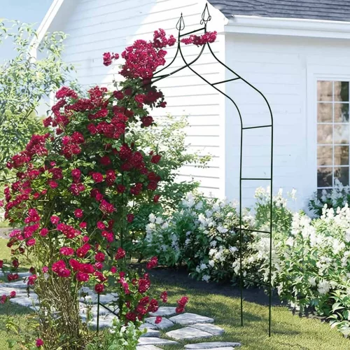 LUARO kerti pergola, fém ív tüskékkel rózsáknak, virágoknak, futónövényeknek, 265 cm