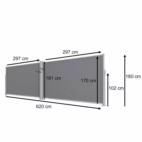 LUARO terasz oldalsó sarok napellenző feltekerhető szúnyogháló 180 x 620 cm szürke