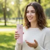 Termosz bögre kiöntővel, LED termosz, 350ml, rózsaszín
