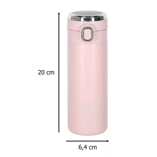 Termosz bögre kiöntővel, LED termosz, 350ml, rózsaszín