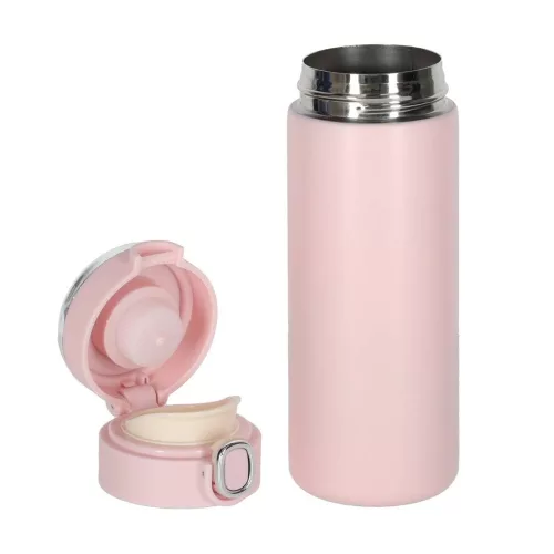 Termosz bögre kiöntővel, LED termosz, 350ml, rózsaszín