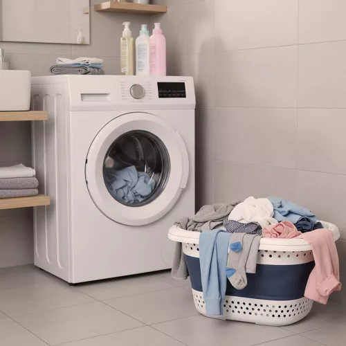 Összecsukható szilikon szennyestartó kosár, nagy, 32 literes