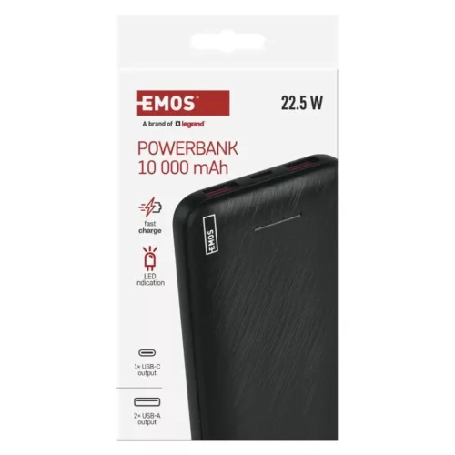 EMOS Powerbank AlphaQ3, 10 000 mAh, 22,5 W, fekete, B0571B