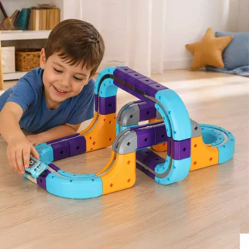 Magnetic cub de construcție pistă de curse mașini 54 piese