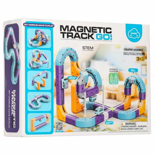 Magnetic cuburi de construcție, pistă de curse, mașină, 87 piese