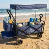LUARO összecsukható strandkocsi ponyvával és hálóval, 120l, sötétkék