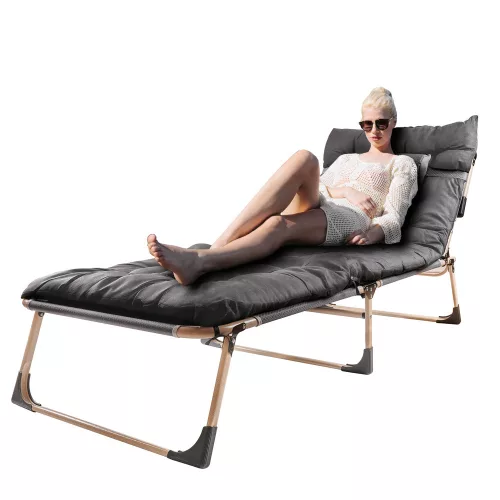 LUARO pliabil pat de camping, pat, 193 cm, gri deschis