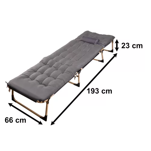 LUARO pliabil pat de camping, pat, 193 cm, gri deschis