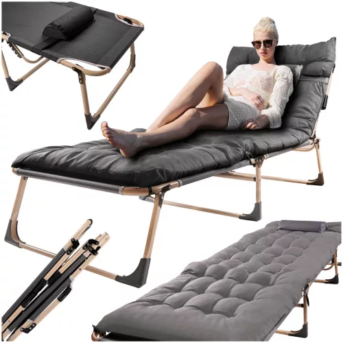 LUARO pliabil pat de camping, pat, 193 cm, gri deschis