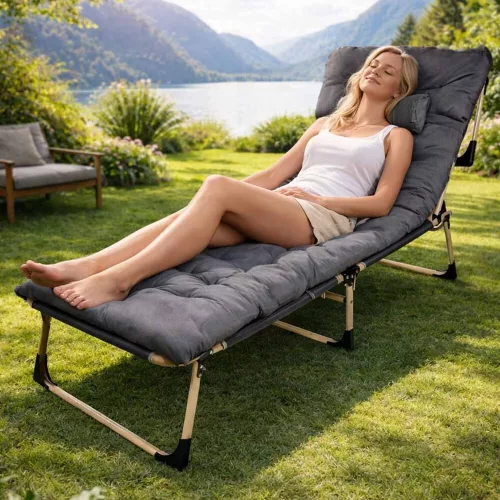 LUARO pliabil pat de camping, pat, 193 cm, gri deschis