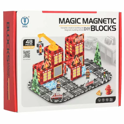 3D magnetic joc de construcție, stație de pompieri, 48 baterie