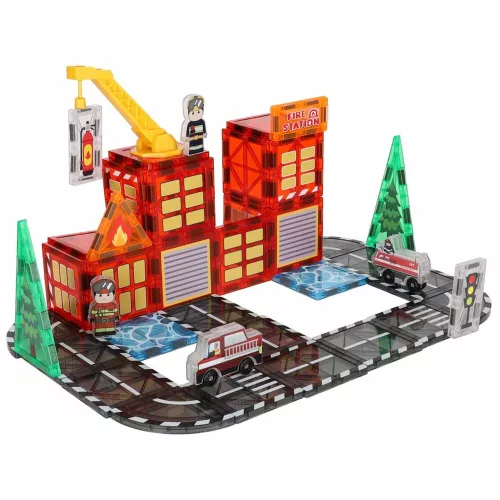 3D magnetic joc de construcție, stație de pompieri, 48 baterie