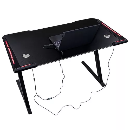 Gamer íróasztal RGB LED-világítással és számítógépes tartókkal, 120×60 cm