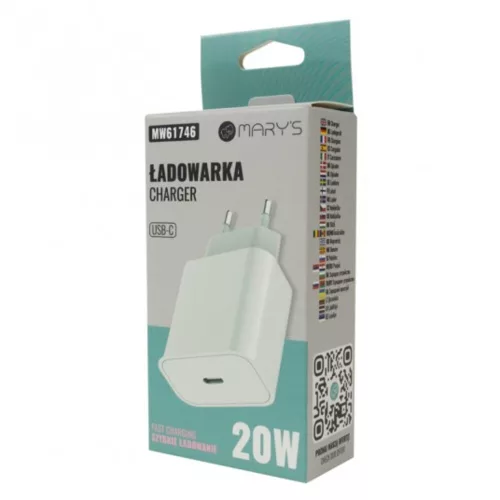 MARY’S 20W USB-C hálózati töltő, fehér