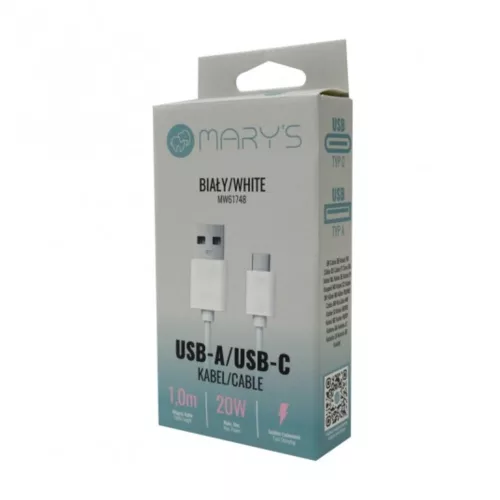 MARY’S USB-A / USB-C kábel, fehér, 1 m
