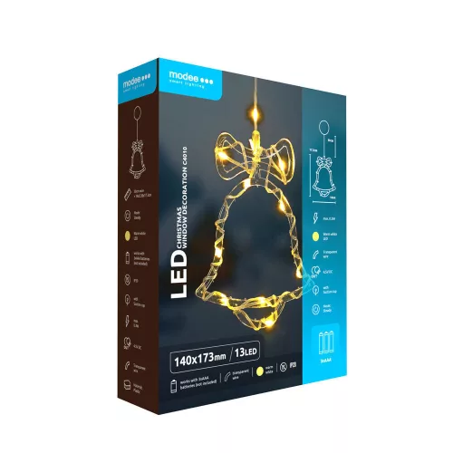 Modee Karácsonyi LED dekoráció Ablakra Elemes C4010 (13LED H173x140mm), 3000K, meleg fehér, IP20