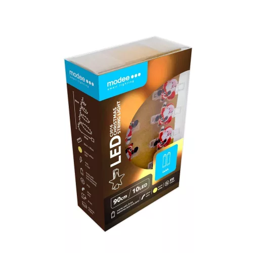 Modee Karácsonyi LED Füzér dekor Elemes + Csipesz C3013 (10LED/90cm/10cm), 2700K, meleg fehér, IP20
