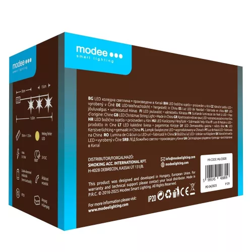 Modee Karácsonyi LED Füzér dekor Elemes C3028 (10LED/135cm/15cm), 2700K, meleg fehér, IP20