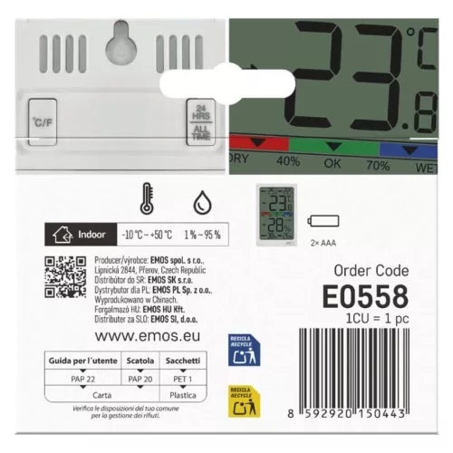 Digitális beltéri hőmérő páratartalom-mérővel E0558, EMOS, E0558