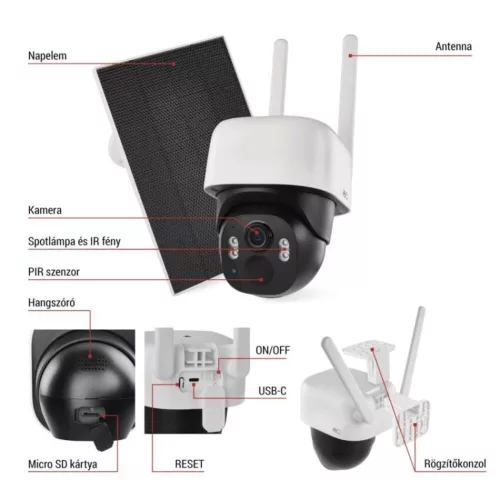 GoSmart Kültéri akkumulátoros kamera IP-1200 WASP wifivel és napelemmel, fehér, IP44, EMOS, H4067