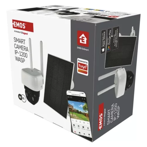 GoSmart Kültéri akkumulátoros kamera IP-1200 WASP wifivel és napelemmel, fehér, IP44, EMOS, H4067