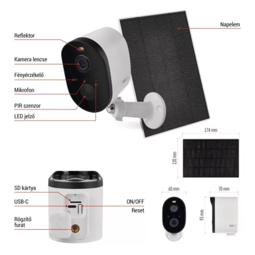 GoSmart Kültéri akkumulátoros kamera IP-1150 SNAP wifivel és napelemmel, fehér, IP44, EMOS, H4073
