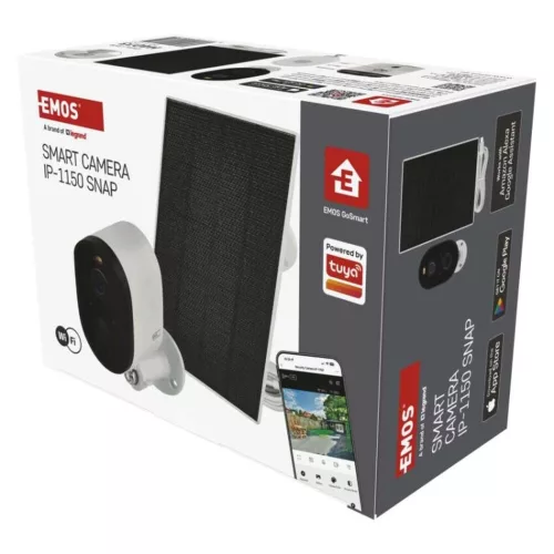 GoSmart Kültéri akkumulátoros kamera IP-1150 SNAP wifivel és napelemmel, fehér, IP44, EMOS, H4073