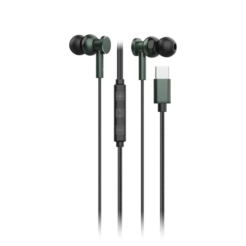 Technik Fülhallgató Metal Braided EP104 Type-C,controller 1,2m Olive, MT-EP104