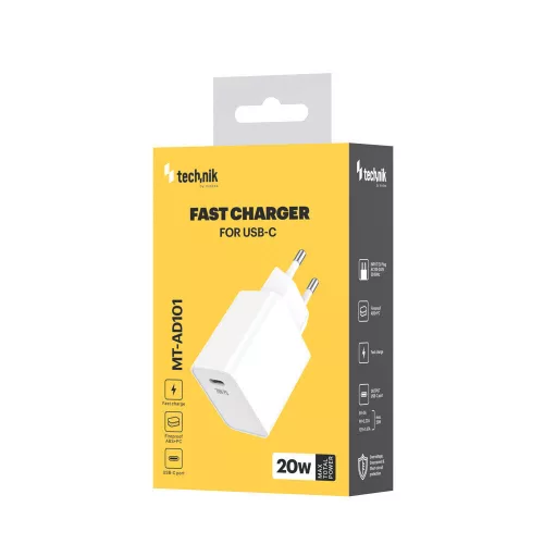 Technik Hálózati Adapter USB-C (fast charger) 20W Fehér, MT-AD101