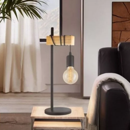 LED lámpa , asztali , E27 , acél , fa , fehér , EGLO , TOWNSHEND , 33163