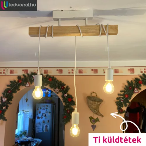 LED lámpa függeszték , mennyezeti , 3 x E27 , acél , fa , fehér , EGLO , TOWNSHEND , 33166