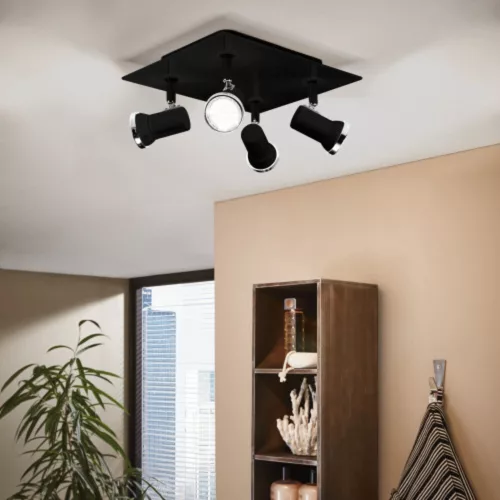 LED corp de iluminat, de tavan, spot, 4 x 3 Watt, alb cald, sticlă, negru, IP44, EGLO, TAMARA 1, 33678