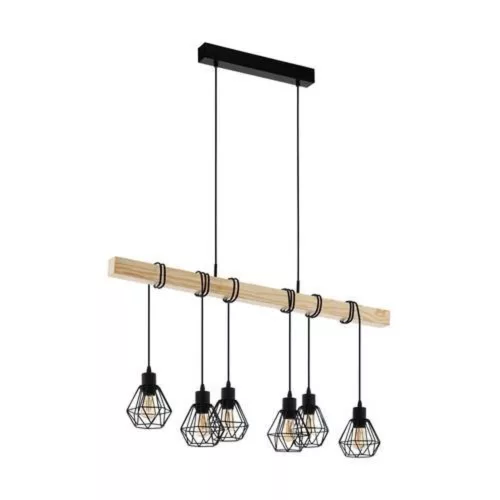 LED lámpa függeszték , mennyezeti , 6 x E27 , acél , fa , fekete , EGLO , TOWNSHEND 5 , 43133