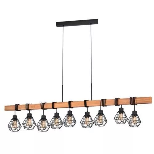 LED lámpa függeszték , mennyezeti , 9 x E27 , acél , fa , fekete , EGLO , TOWNSHEND 5 , 43134