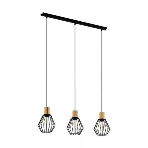 LED lámpa függeszték , mennyezeti , 3 x E27 , acél , fa , fekete , EGLO , PALMORLA , 43378