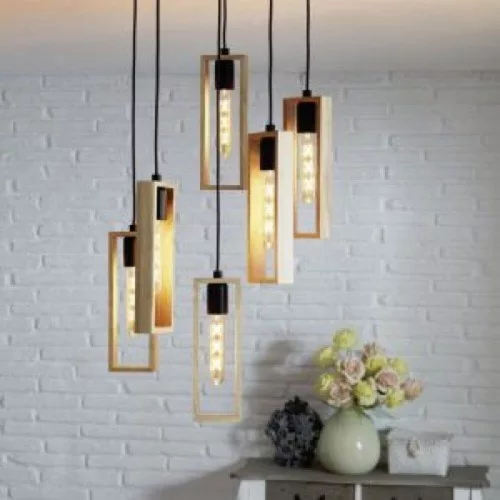 LED lámpatest függeszték , mennyezeti , 6 x E27 , fa , fekete , EGLO , LITTLETON , 49549