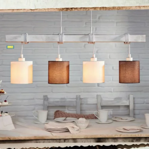 LED lámpa függeszték , mennyezeti , 4 x E27 , fa , textil , fehér , barna , EGLO , TOWNSHEND 2 , 49927