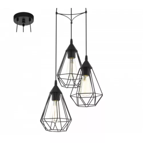 LED lampă lampă suspendată, de tavan, 3 x E27, oțel, negru, EGLO, TARBES, 94191
