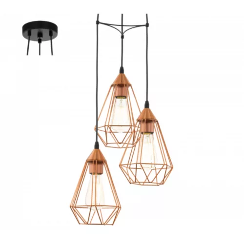 LED lámpa függeszték , mennyezeti , 3 x E27 , acél , réz , EGLO , TARBES , 94196