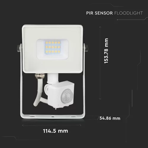 LED proiector, 10 Watt, cu senzor de mișcare, alb rece, SAMSUNG chip, 5 ani garanție, alb