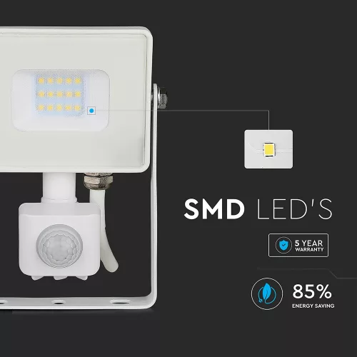 LED proiector, 10 Watt, cu senzor de mișcare, alb rece, SAMSUNG chip, 5 ani garanție, alb