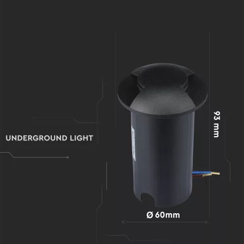 exterior în sol lampă, 1w, 6500K, alb rece, 10lm, 90°, negru, CRI>80, IP67, V-TAC, 1468