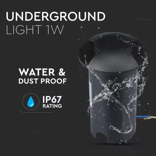 exterior în sol lampă, 1w, 6500K, alb rece, 10lm, 90°, negru, CRI>80, IP67, V-TAC, 1468