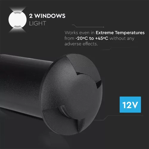 exterior în sol lampă, 1w, 6500K, alb rece, 10lm, 90°, negru, CRI>80, IP67, V-TAC, 1468